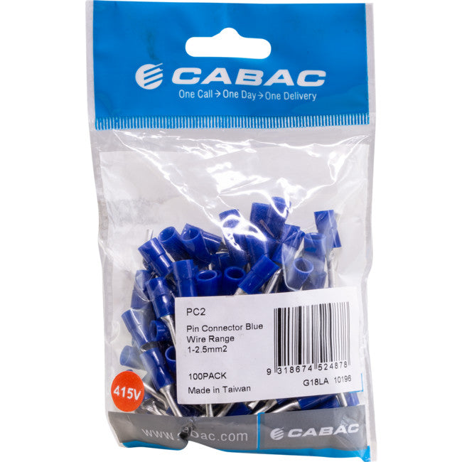 PC2-100 PIN CONNECTORS BLUE 100PK WIRE RANGE 1 - 2.5MM SQUARED PC2-100
