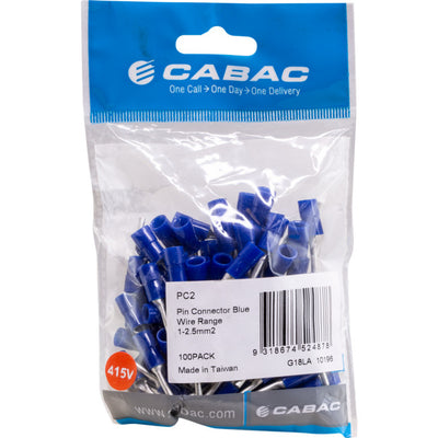 PC2-100 PIN CONNECTORS BLUE 100PK WIRE RANGE 1 - 2.5MM SQUARED PC2-100