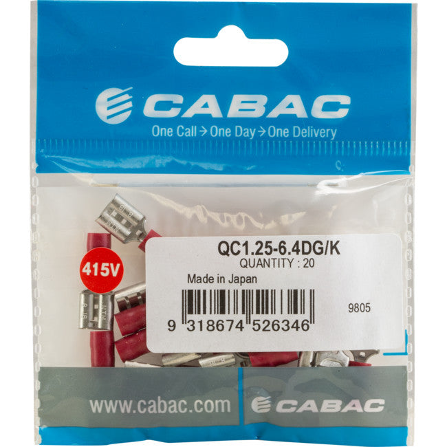 QC1.25-6.4D-20 QUICK CONNECTS RED 20PK WIRE RANGE 0.5 - 1MM SQUARED QC1.25-6.4DG/K