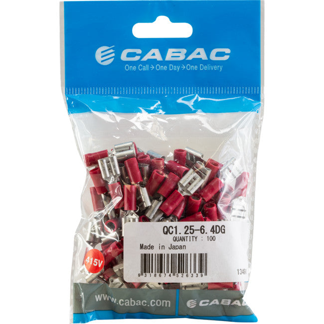QC1.25-6.4D-100 QUICK CONNECTS RED 100PK WIRE RANGE 0.5 - 1MM SQUARED QC1.25-6.4D-100