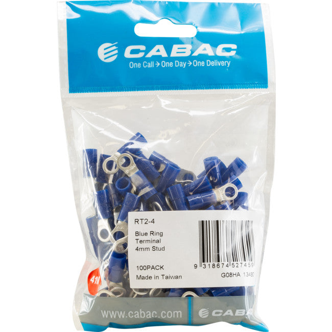 RT2-4-100 RING TERMINALS BLUE 4MM STUD 100PK WIRE RANGE 1-2.5MM SQUAR RT2-4-100