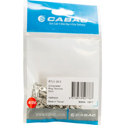 RTU1.25-3-100 UNINSULATED RING TERMINALS 3MM STUD 100PK RTU1.25-3-100