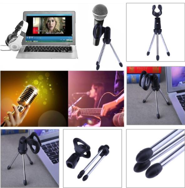 Mini Mic Stand Tripod with Microphone Clip Portable Set for Desktop Podcast