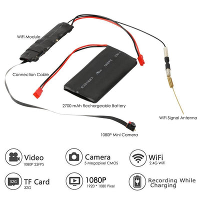 WiFi Camera Mini Spy DIY module HD with 32 GB Card rechargeable battery & antenna