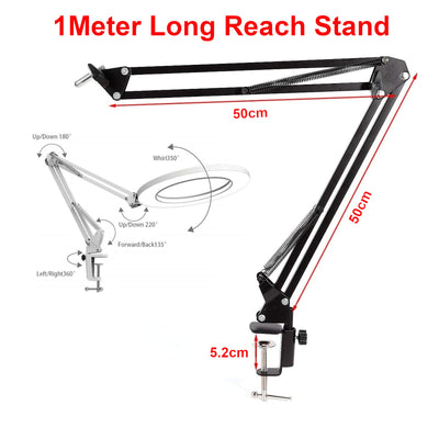 10" LED Ring Light + 1m Scissors Desk Boom Arm Stand + Phone Mount + Bluetooth Remote