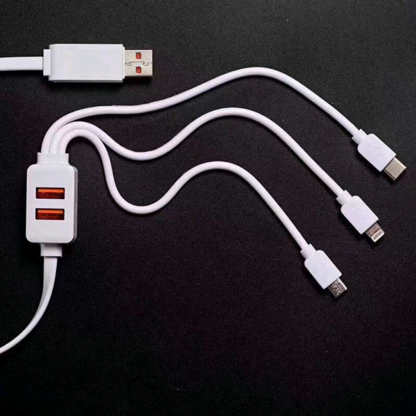 5 in 1 Multi Charging Cable for iPhone Type C Micro 2x USB ports 1.2m length