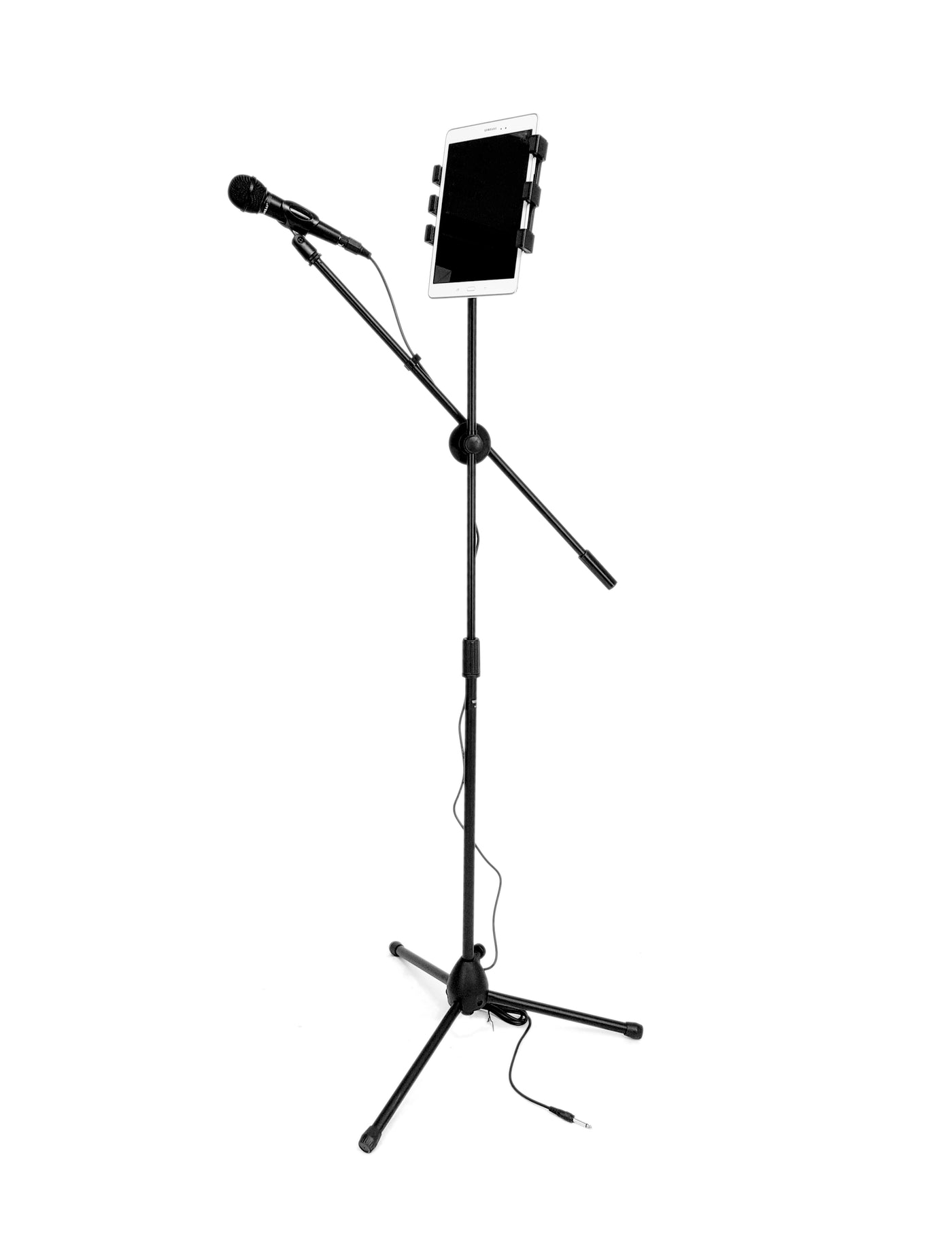 5 in 1 Karaoke Pack - Microphone + Mic Stand + 2 in 1 Tablet/Phone Holder + Clip + Cable Karaoke Combo