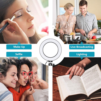 10" LED Ring Light + 1m Scissors Desk Boom Arm Stand + Phone Mount + Bluetooth Remote