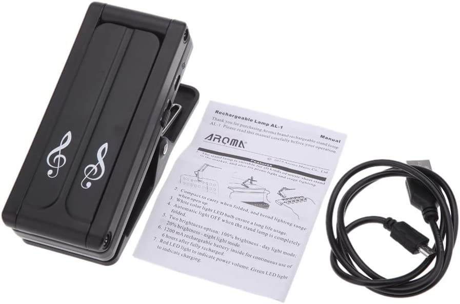 Aroma AL-1 LED Clip On Sheet Music Stand Light Rechargeable Foldable Book Reading Lamp