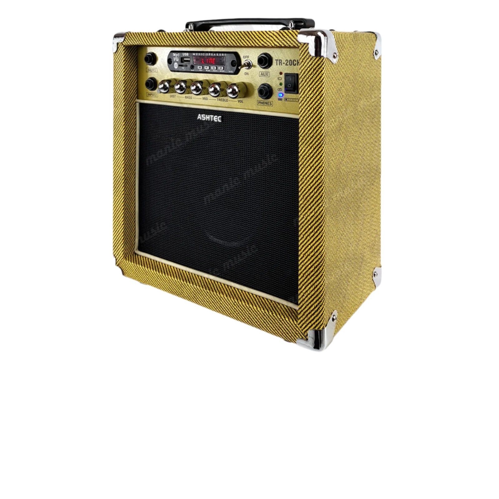 Guitar Amplifier 20W Rechargeable Bluetooth Amp USB FM Effects MP3 Mic Aux