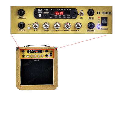 Guitar Amplifier 20W Rechargeable Bluetooth Amp USB FM Effects MP3 Mic Aux