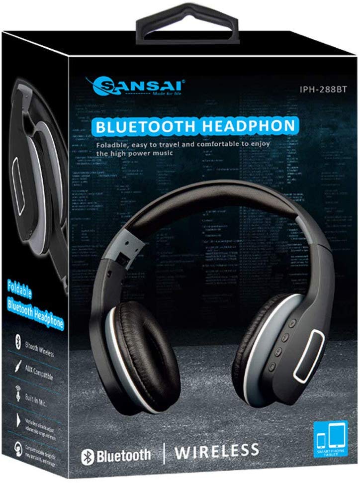 Bluetooth Stereo Headphones Foldable/Adjustable/Wireless w Controls Black Sansai