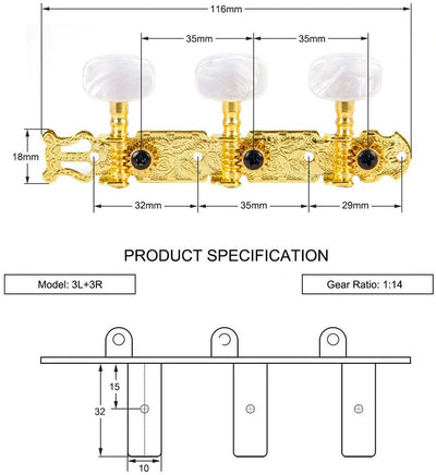 Guitar String Tuning Pegs Machine Heads Tuners Keys for Classical Acoustic Gold