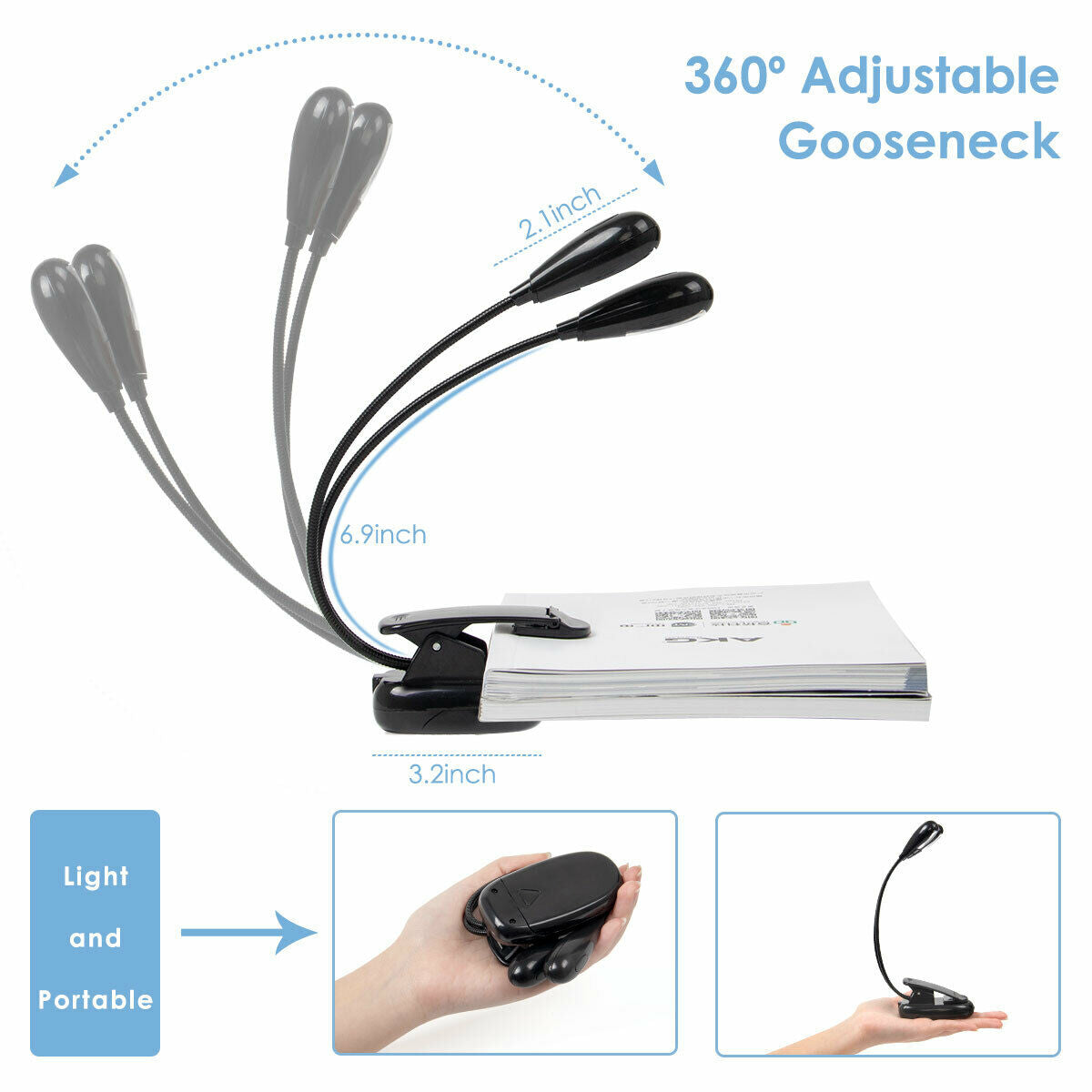 Sheet Music Stand Light Clip On LED Lamp No Flicker, Fully Adjustable Brightness for Musicians DJ's