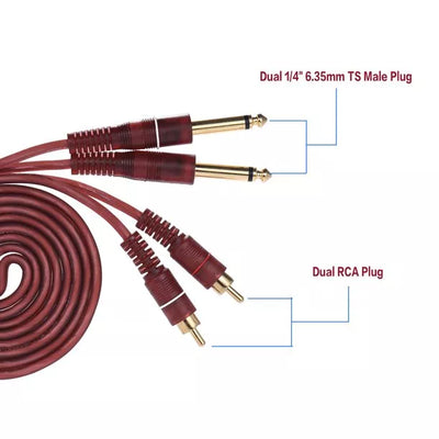 Dual 2x 1/4" Male Mono Jack 6.35mm to 2x RCA Male Jack Cable