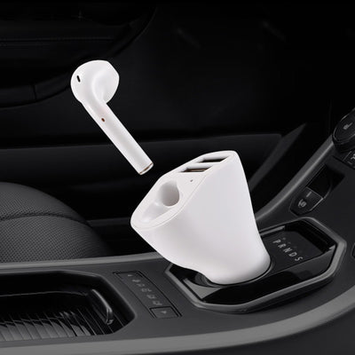 Bluetooth Earbud Headset with Dual Port USB Car Charger 3.1A V5.0 Handsfree Car Kit