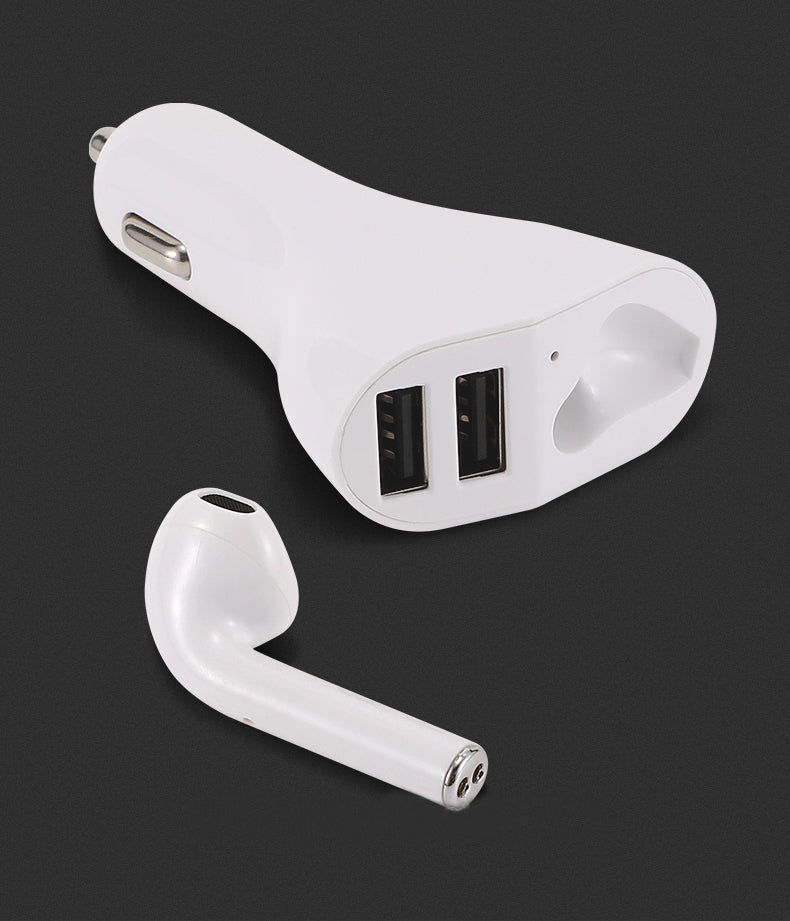 Bluetooth Earbud Headset with Dual Port USB Car Charger 3.1A V5.0 Handsfree Car Kit