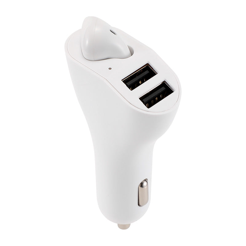 Bluetooth Earbud Headset with Dual Port USB Car Charger 3.1A V5.0 Handsfree Car Kit