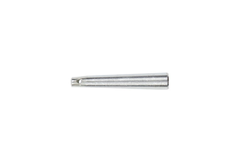 A silver aluminium lighting truss spigot coupler pin against a white background.