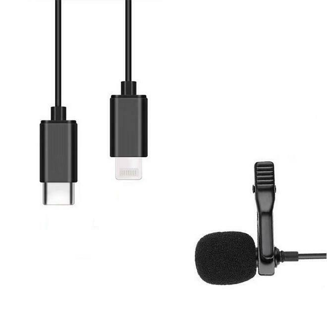 Microphone Lapel Lavalier to Lightning or Type-C USB Suits Apple iPhone Samsung or Android