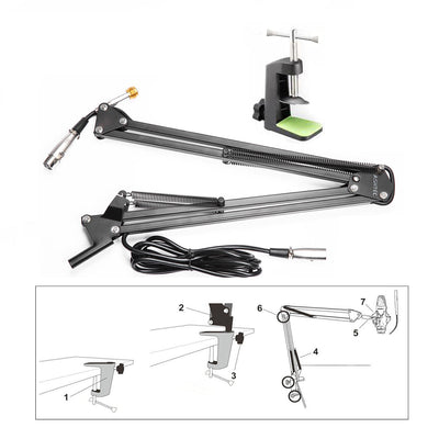 ASHTEC Table Studio Condenser Microphone Stand with inline Mic 3M XLR Cable lead