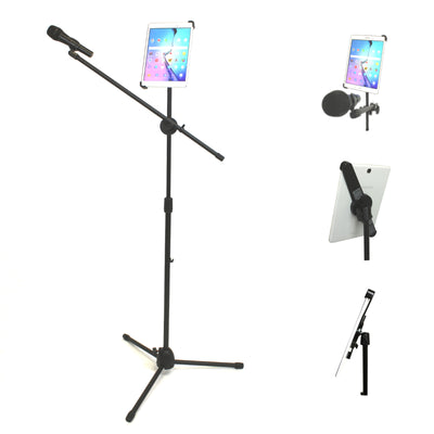 Microphone Stand with Tablet and Phone Mount Holder Attachment Combo + Optional Microphone
