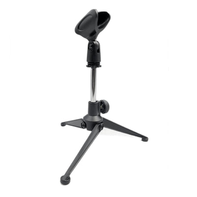 Mini Desktop Microphone Stand Metal Foldable Height Adjustable + Mic Clip + 3/8” 5/8" Adapter