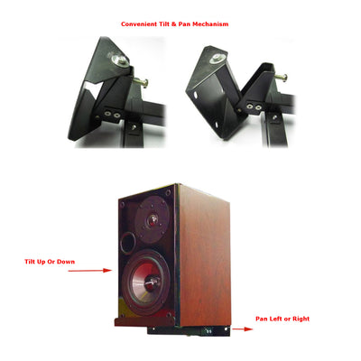 Pair Wall Mount Speaker Stand Adjustable Bracket Tilt & Pan Swivel Pivot 18kg