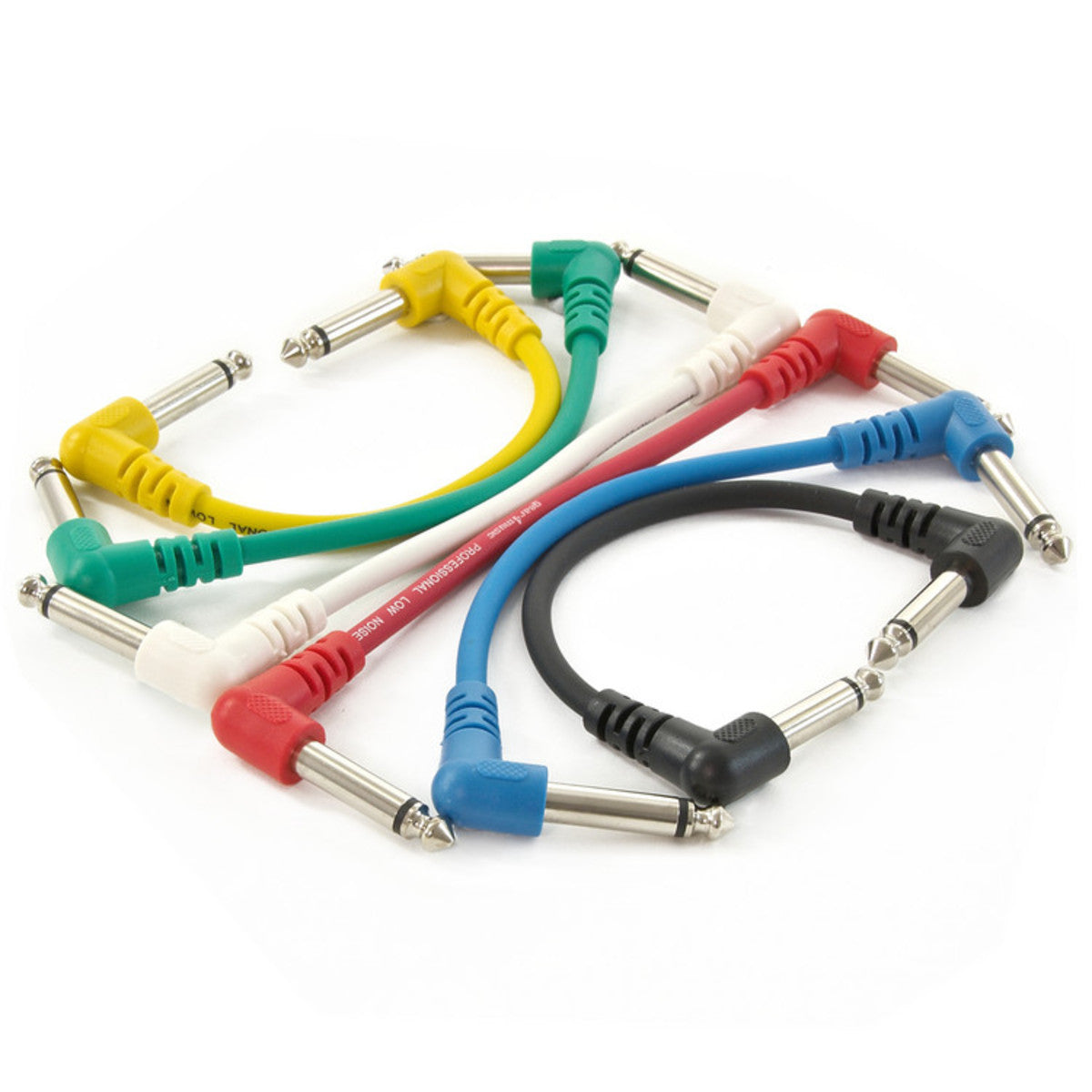 Set of 6x Right Angle 1/4" TS 6.35mm Coloured Guitar Patch Cables Right Angle