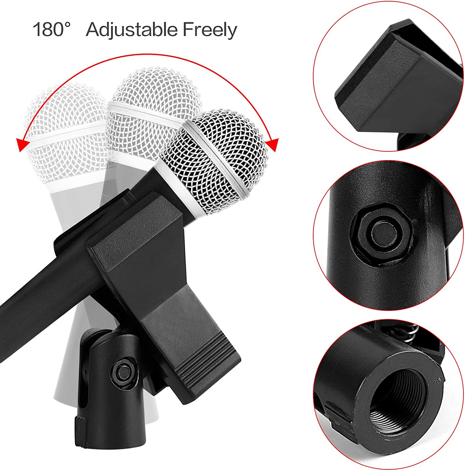 Microphone Clip Clamp For Mic Stand With 5/8" Male To 3/8" Female Thread Adapter