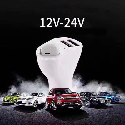 Bluetooth Earbud Headset with Dual Port USB Car Charger 3.1A V5.0 Handsfree Car Kit