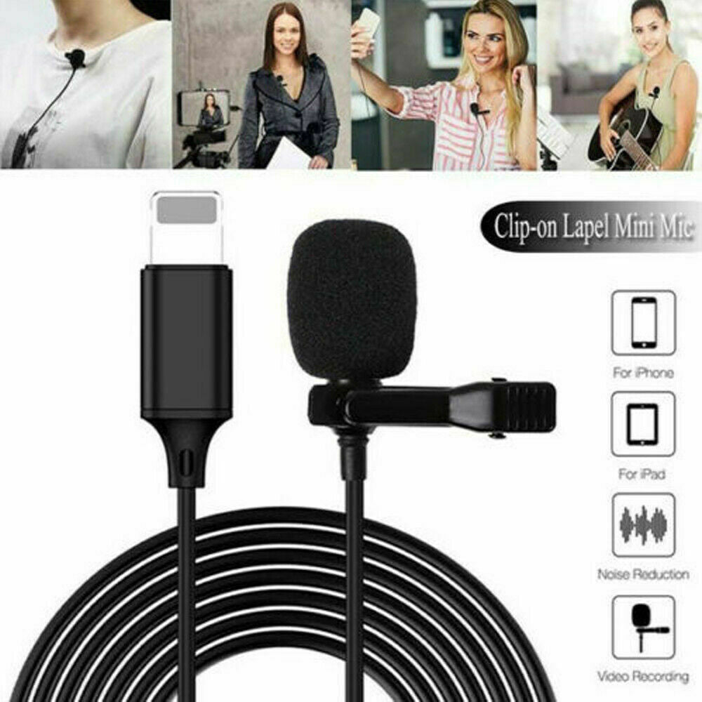 Microphone Lapel Lavalier to Lightning or Type-C USB Suits Apple iPhone Samsung or Android