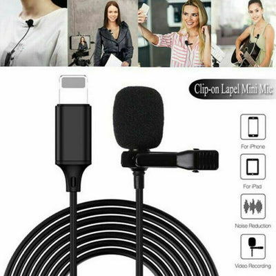 Microphone Lapel Lavalier to Lightning or Type-C USB Suits Apple iPhone Samsung or Android