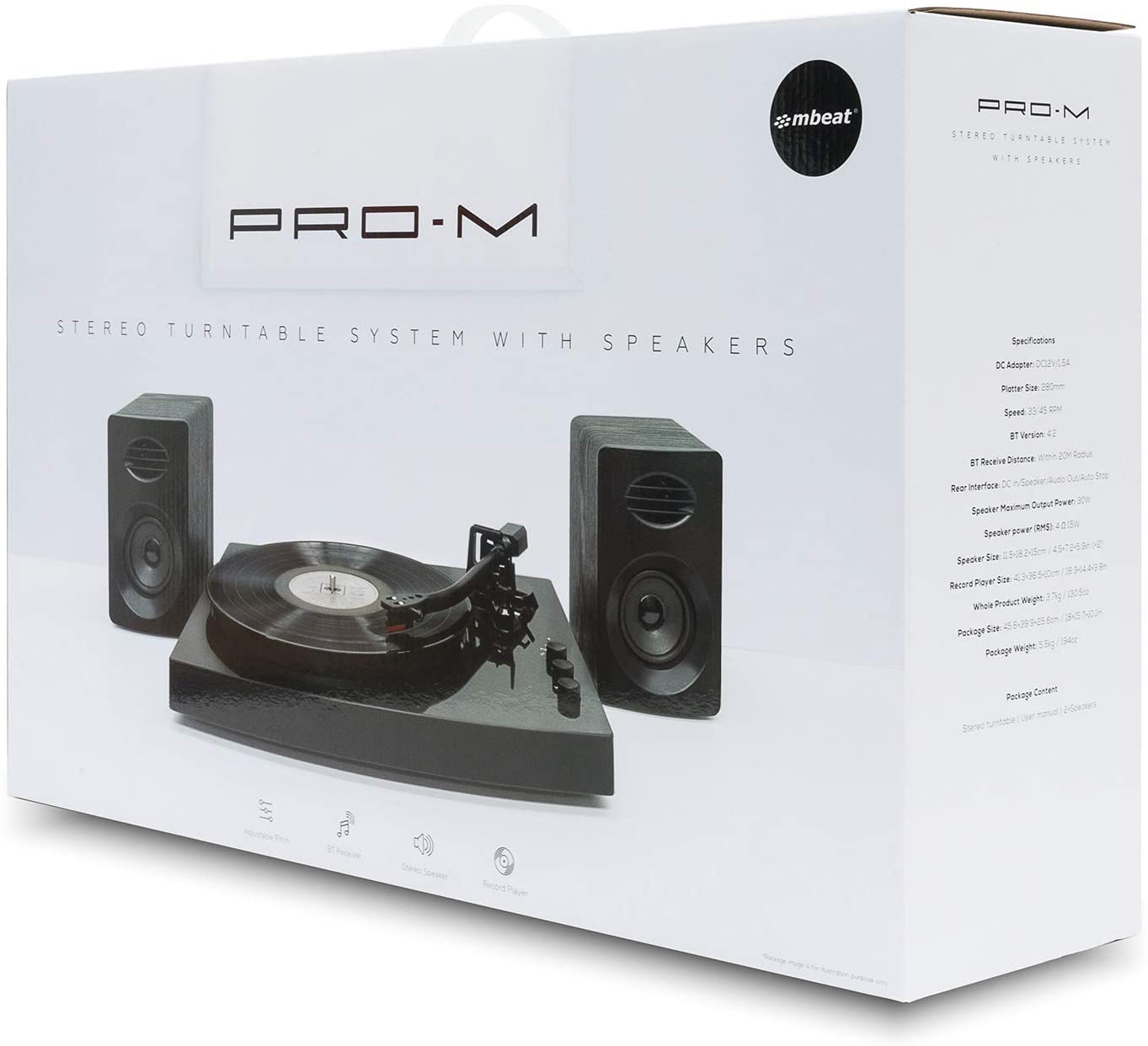 Mbeat Pro-M Stereo Turntable System with Bluetooth - Black
