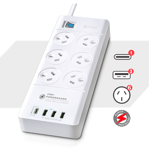 6 Outlet USB-A & USB-C Powerboard SANSAI PAD-8066