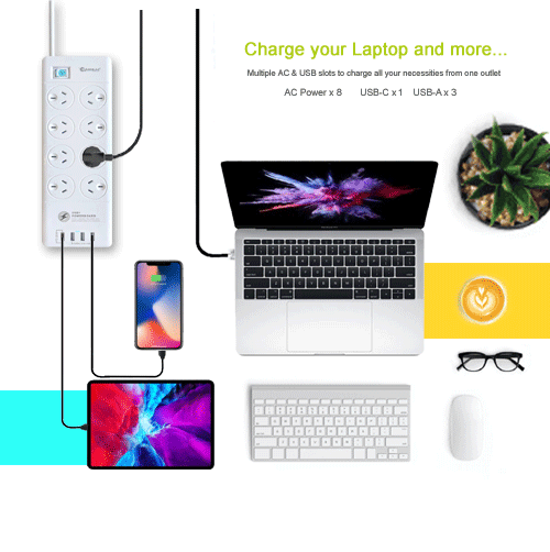 8 Outlet USB-A & USB-C Powerboard SANSAI PAD-8088