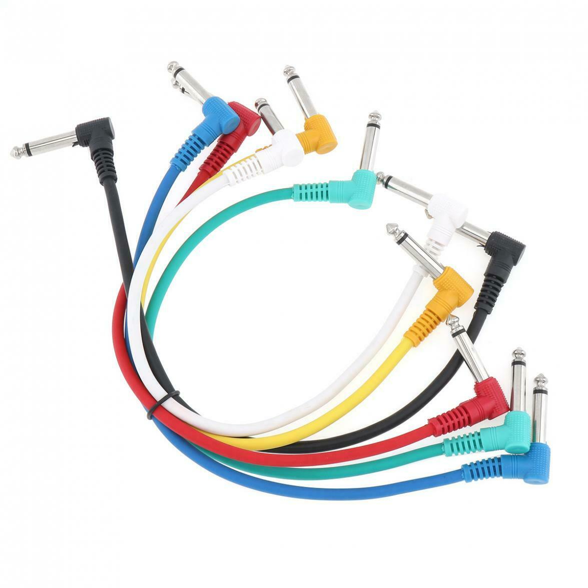Set of 6x Right Angle 1/4" TS 6.35mm Coloured Guitar Patch Cables Right Angle