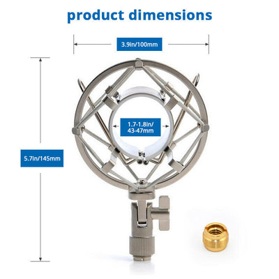 Metal Condenser Microphone Shock Mount For 43-40mm Diameter Universal Stand Mic Holder 3'8" or 5/8"