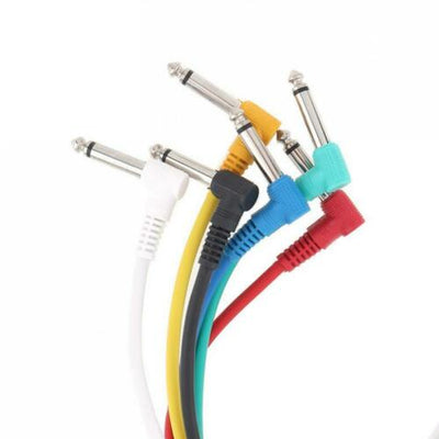 Set of 6x Right Angle 1/4" TS 6.35mm Coloured Guitar Patch Cables Right Angle