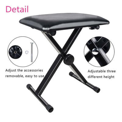 Portable Piano Stool Adjustable Folding 3 Way Keyboard PU Leather Bench Seat