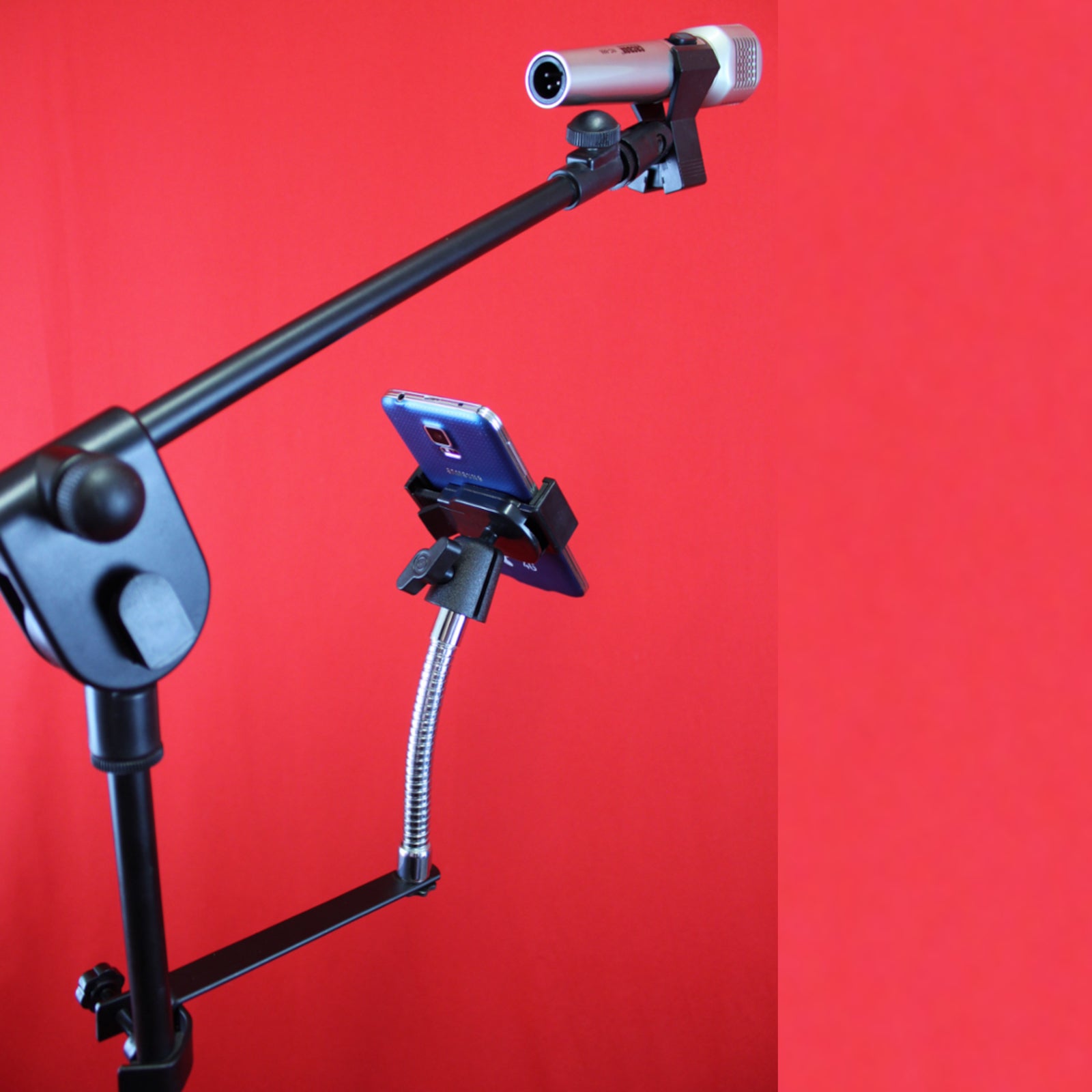 Universal Phone Holder For Microphone and Music Stand Clamp On Metal Gooseneck
