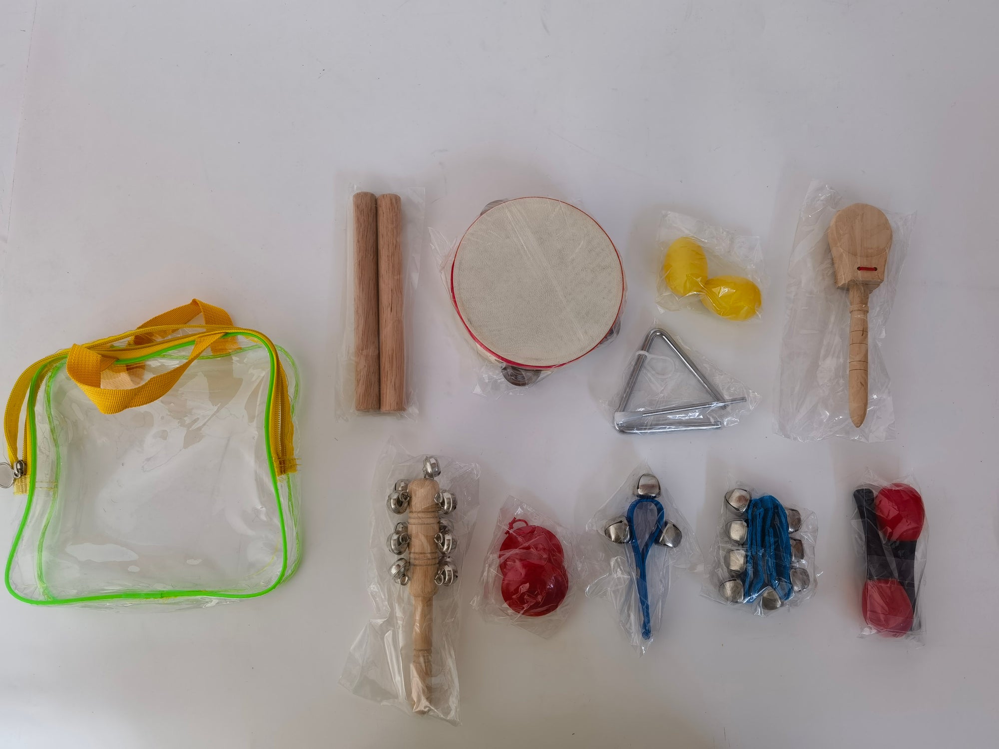 10 piece Percussion Set Kids Educational Drum Bells Maracas Tambourine Guiros More