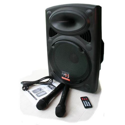 15" inch Portable Bluetooth PA Speaker + 2 Wireless Microphones + Mic Stands