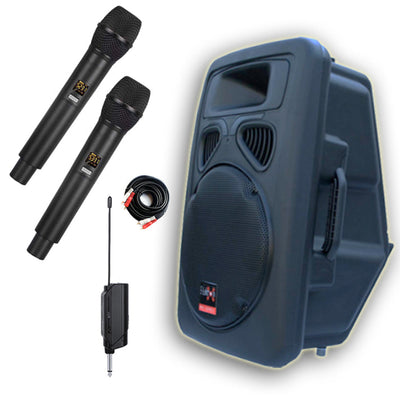 12" Inch Bluetooth PA Speaker 800w Active Digital Sound System + 2 Tuneable UHF Wireless Microphones 40 Channels