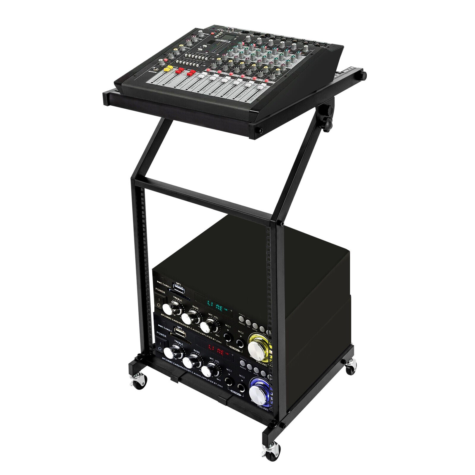 12U + 13U Studio Rolling 25U Rack Stand Cart for Mixer Music Booth DJ Lectern on wheels