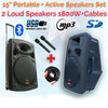 2x 15" Inch 1800w Bluetooth Portable Sound System + Active Speaker Battery Operate USB Record 2 Microphones