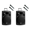 2x 15" Inch Bluetooth Portable Speakers 1800w Sound System Battery Operate USB Record 2 Microphones