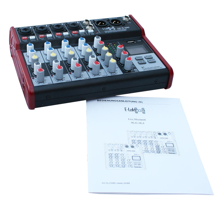 SE-6MM Live Audio Mixer 6 Channel Mixer incl. USB Bluetooth Soundcard Phantom Power with Condenser Mic