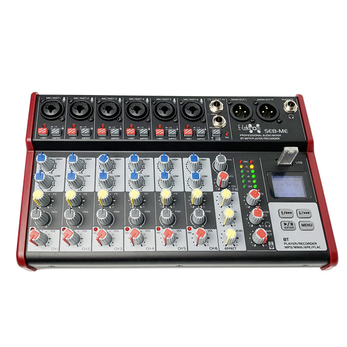 SE-8MM Live Audio Mixer 8 Channel Mixer incl. USB Bluetooth Soundcard Phantom Power with Condenser Mic