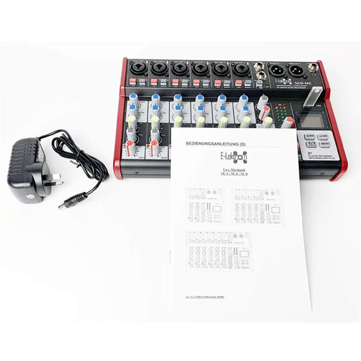 SE-8MM Live Audio Mixer 8 Channel Mixer incl. USB Bluetooth Soundcard Phantom Power with Condenser Mic